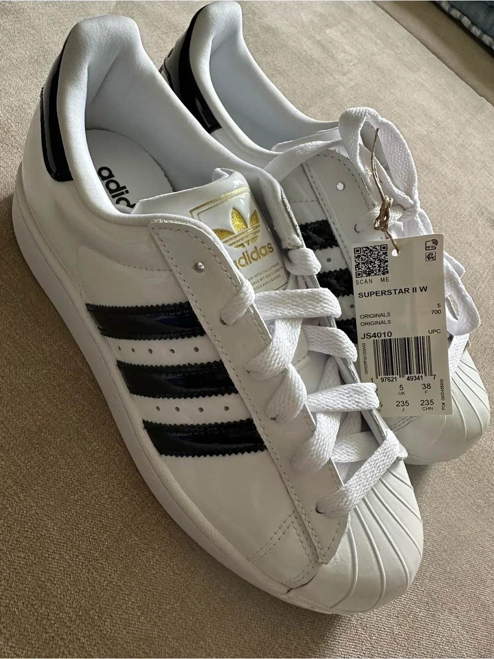 Adidas Superstar II Women’s Sneakers in White with Black and Gold